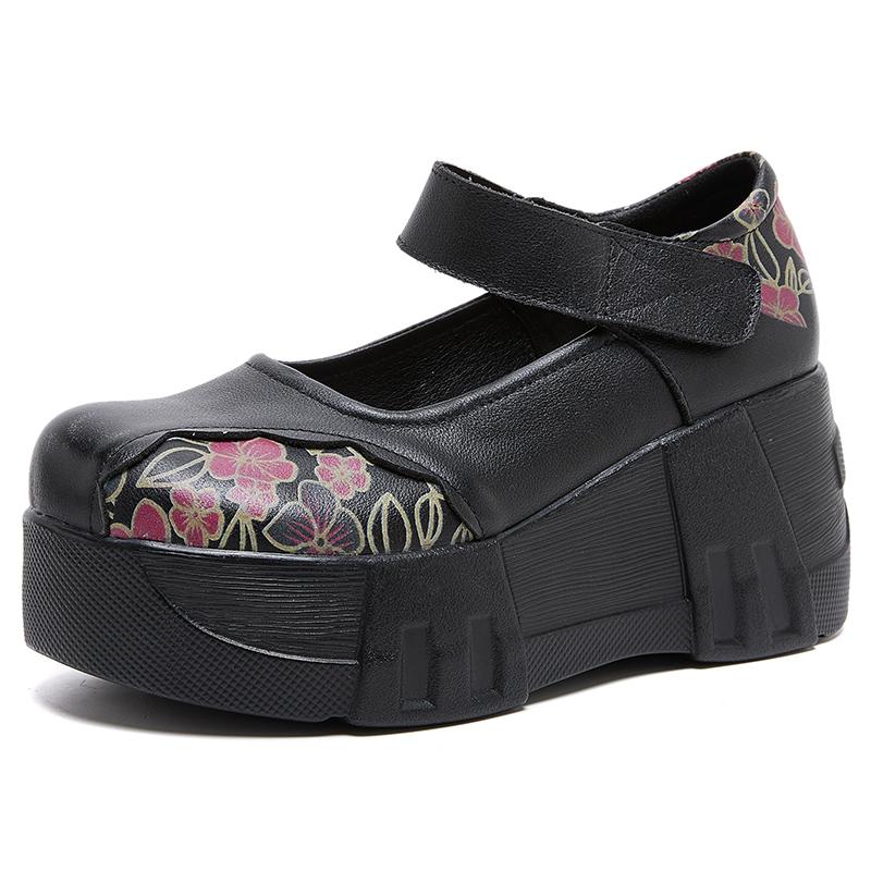 Fashion GKTINOO Thick Soled Heightening Pumps 2025 Spring New Genuine Leather Hook & Loop Versatile Retro Women's Platform Shoes