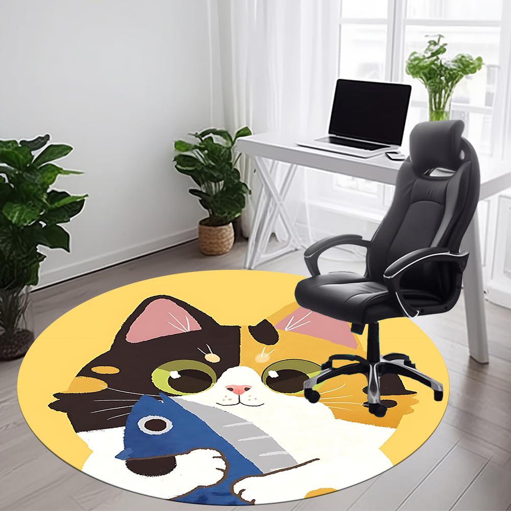 1PC Cat Fish Office Round Area Rug, Indoor Mat Suitable For Office, Under Office Chairs Bedroom Living Room Home Decor, Room DecoT1223066