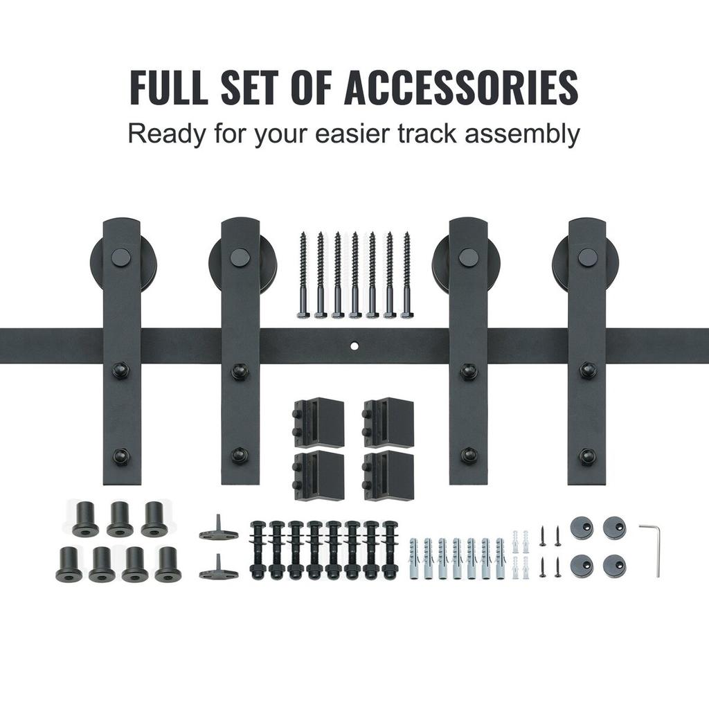 8FT Sliding Barn Door Hardware Kit, 330LBS Heavy Duty Barn Door Track Kit for Double Doors, Fit 3.7-4.3FT Total Wide and 1.3"-1.8" Thick 2 Door Panel,