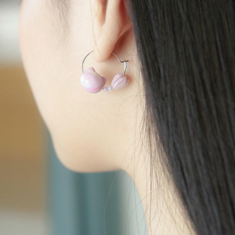LOVUEE Pink Kitty with Pink Tulip Earrings