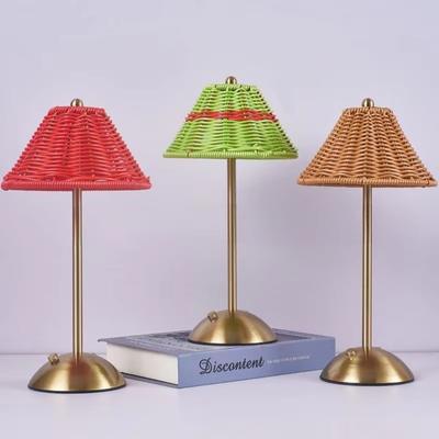 Touch Sensor LED Rattan Desk Lamp Wireless Design Adjustable Brightness Boho Rattan Table Lamp Energy Saving Eye Care