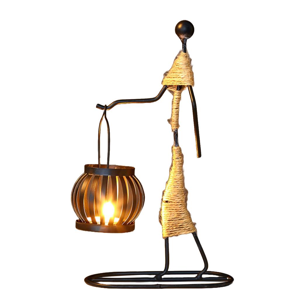 Porta-velas vintage decoração para casa porta-velas de ferro em forma de menina vela decorativa em forma de lanterna
