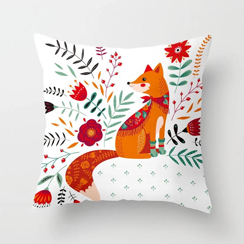 Cartoon Fox Animal Car Pillowcase Living Room Polyester Cushion Cover Sofa Decoration