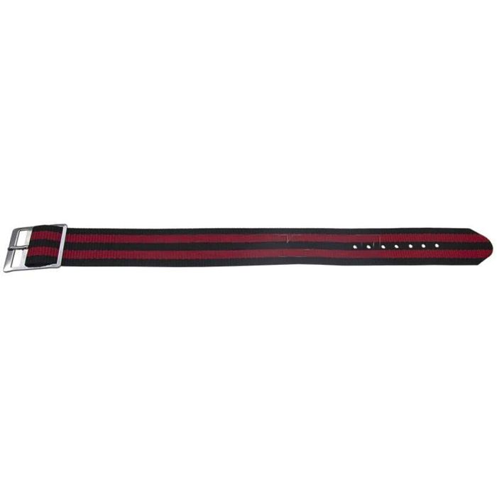 Bracelet montre - MY-MONTRE - Double-boucle 18mm - Noir et rouge - Nylon résistant - Boucles acier inoxydable