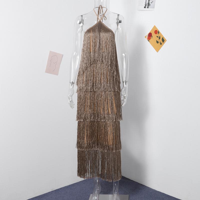 Dusker Halter Split Kvinner Kjole Ermeløs Ryggløs Snøring Party Summer Street Club Evening Robe