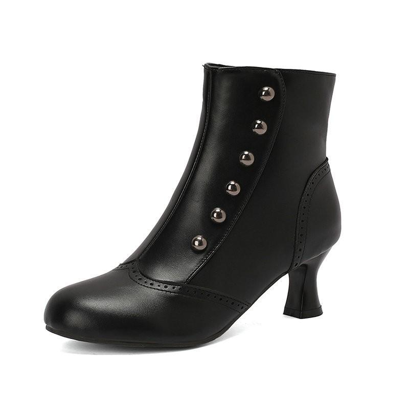 Womens Short Ankle Boots Rivet Color Block Chunky Heel Side Zip Fashion Fall Winter