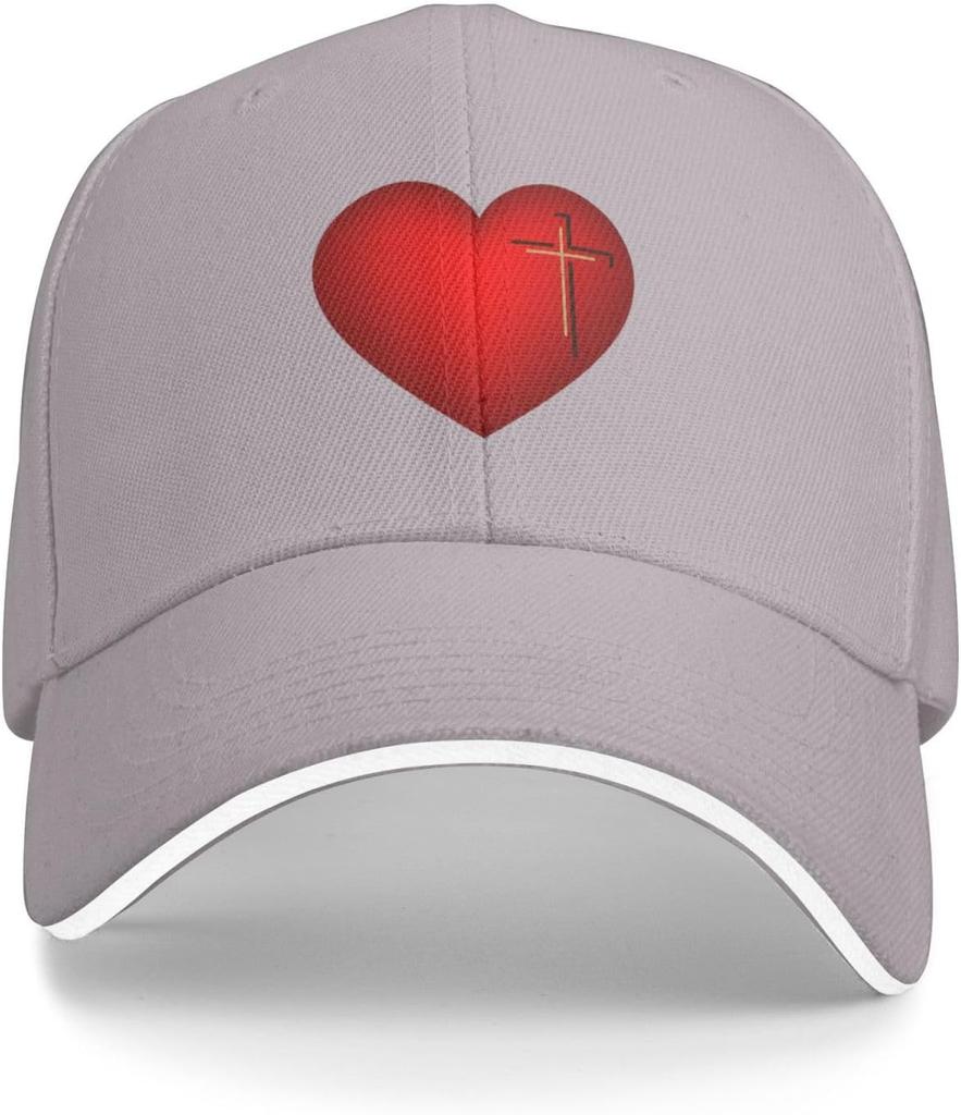 Christian Heart Cross Baseball Cap Polyester Adjustable Outdoor Sports Golf Hat for Adults