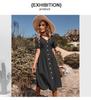 2024 Summer Women's Cotton Linen V-Neck Short Sleeves Buttoned Dress European American Style