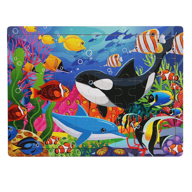 Kinder 40-teiliges Montessori-Spielzeug Holzpuzzles Cartoon-Tier-/Fahrzeug-Intelligenz-Puzzle 3D-Puzzle Lernspielzeug