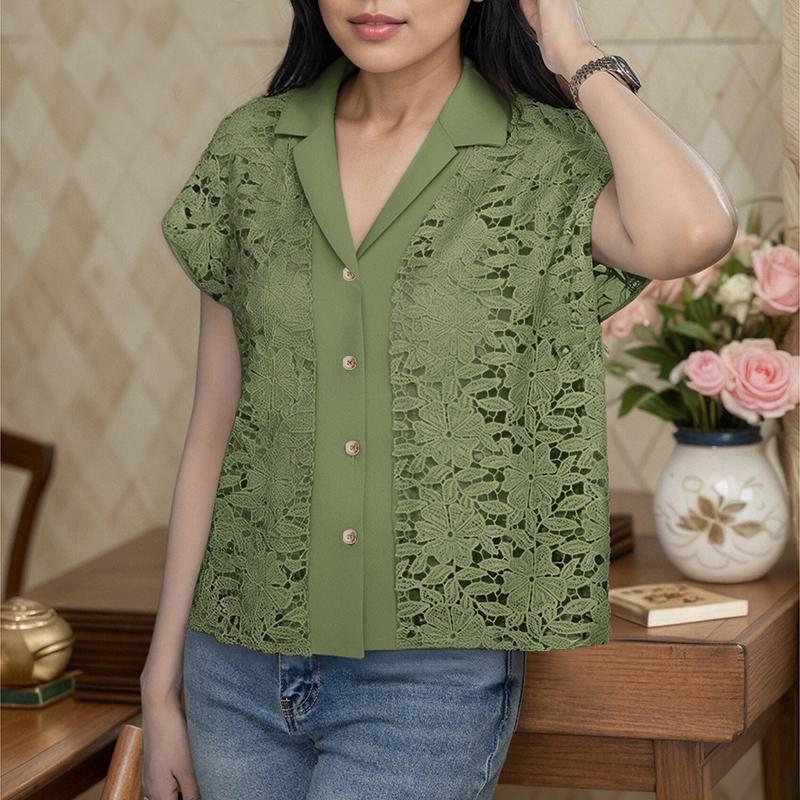 ZANZEA Womens Summer Casual Short Sleeve Hollow Out Lace Cover Up Blouse