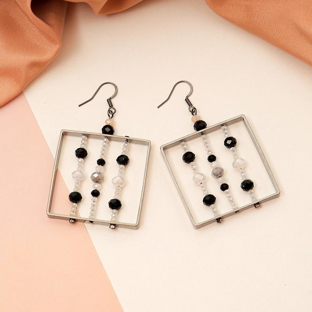 

Exaggerated Design Square Hollow Color Block Beaded Earrings for Women