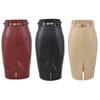 Elegante Damen Midi-Lederrock aus schwarzem PU-Leder mit Gürtel - Hoher Bund, Schlankmachender Schnitt, Schlitz vorne, Hüftbetontes Design, Perfekt für Herbst/Winter