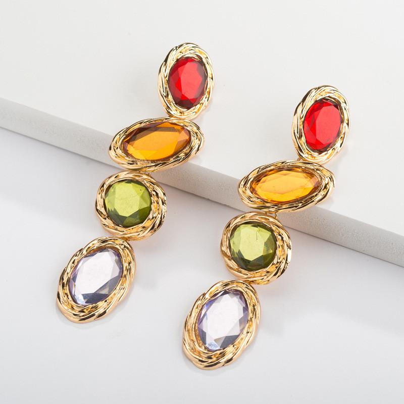 Fashionable Geometric Irregular Earrings With Vibrant Gemstones Women For