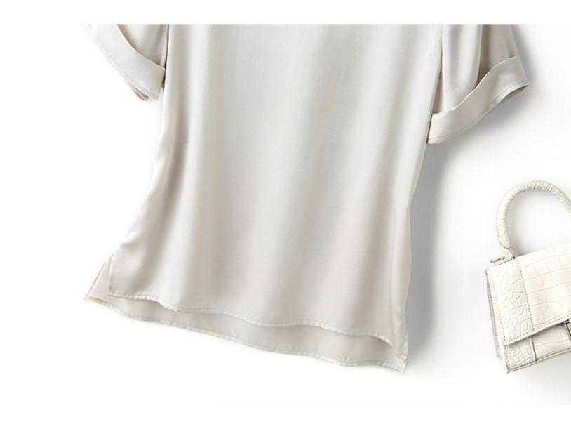 Women's Petite Summer Silk T-Shirt - Pure Color, Short-Sleeved, Mulberry Silk