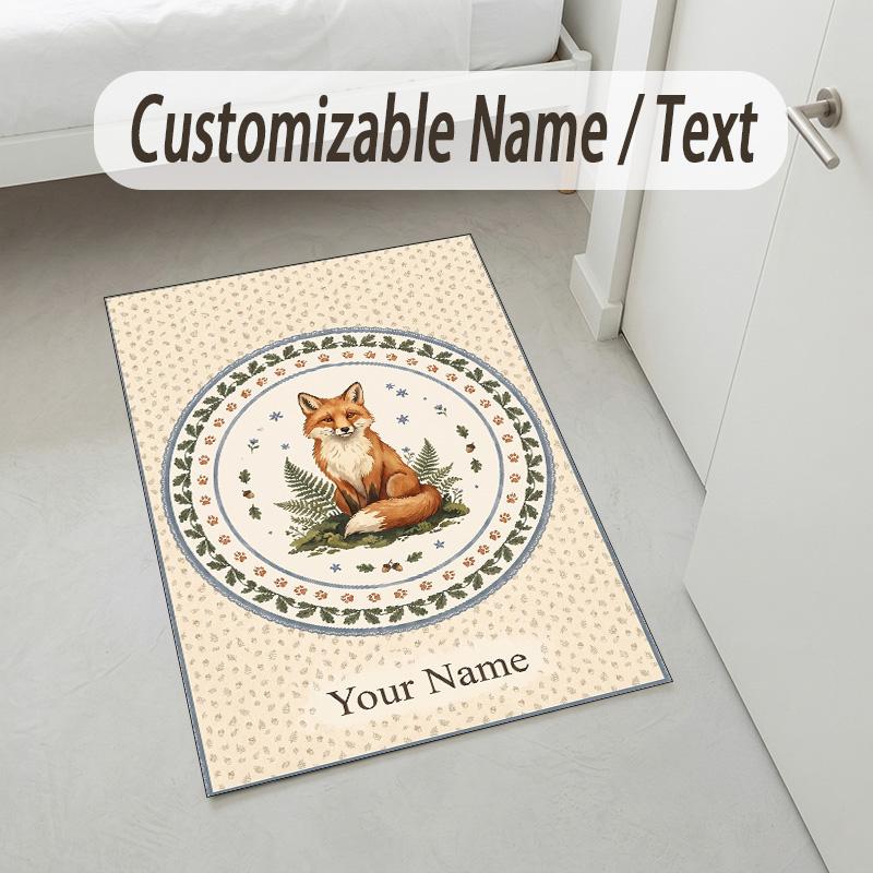 Forest Theme Soft Crystal Velvet Rug Custom Name & Text Print Non Slip Floor Rug for Bedroom Living Room