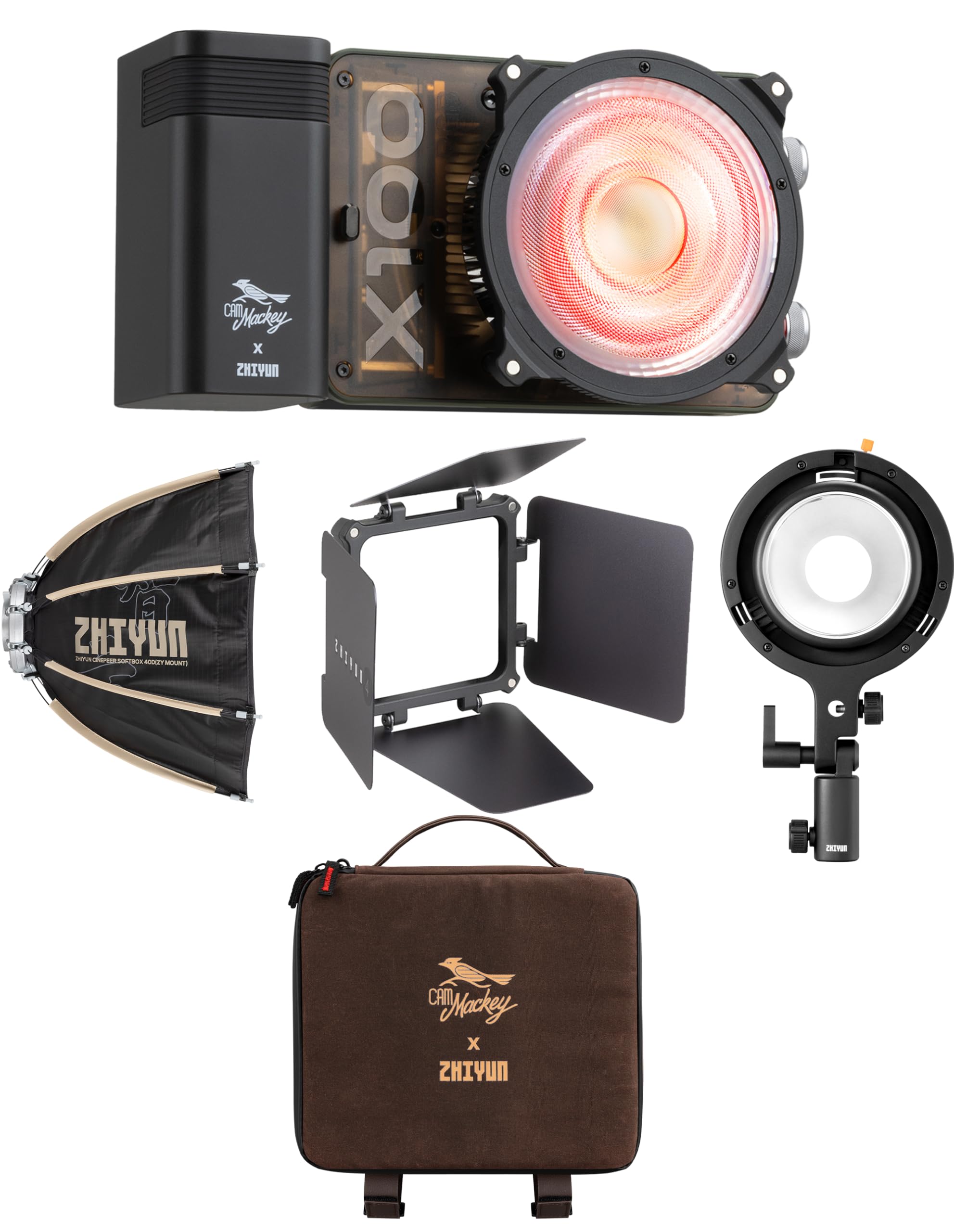 

Zhiyun MOLUS X100RGB PRO Edition 100W RGB LED Light with Lens and Carrying ZY Accessory Mount Full-Color Reflector, Grip, Barndoor, Case, (Product зелений