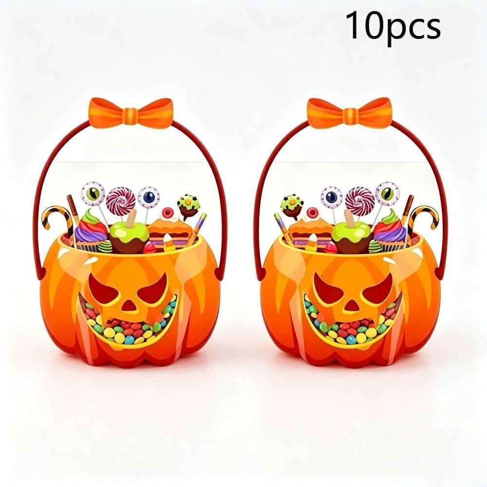 Halloween Pumpkin Candy Bags with Handles Clear Pumpkin Pattern Gift Bags Trick or Treat Bags for Party Candy Cookie Packaging
