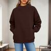 Women's Fashionable Casual Solid Color Round Neck Long Sleeved Pocket Sports Casual Pullover Sweatshirt Top