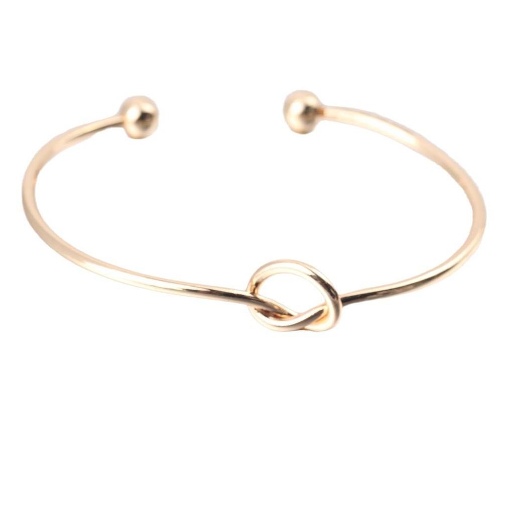 Minimalist Heart Knot Twisted Line Open Cuff Bracelet for Women