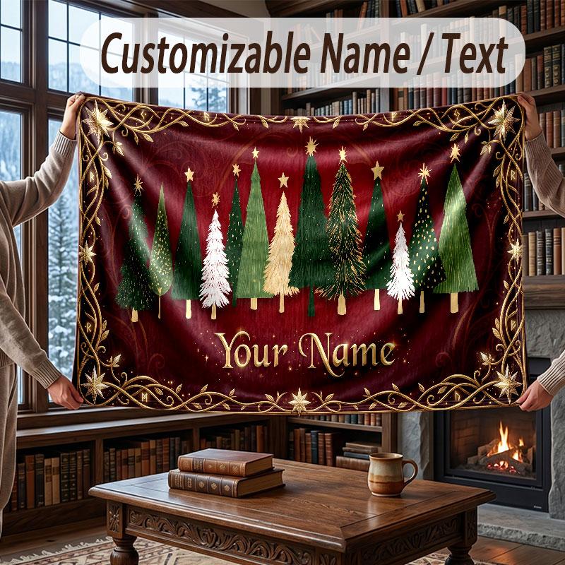 Christmas Winter Theme Throw Blanket Custom Name Text Personalized Blanket Soft Cozy Blanket for Home Sofa Bed