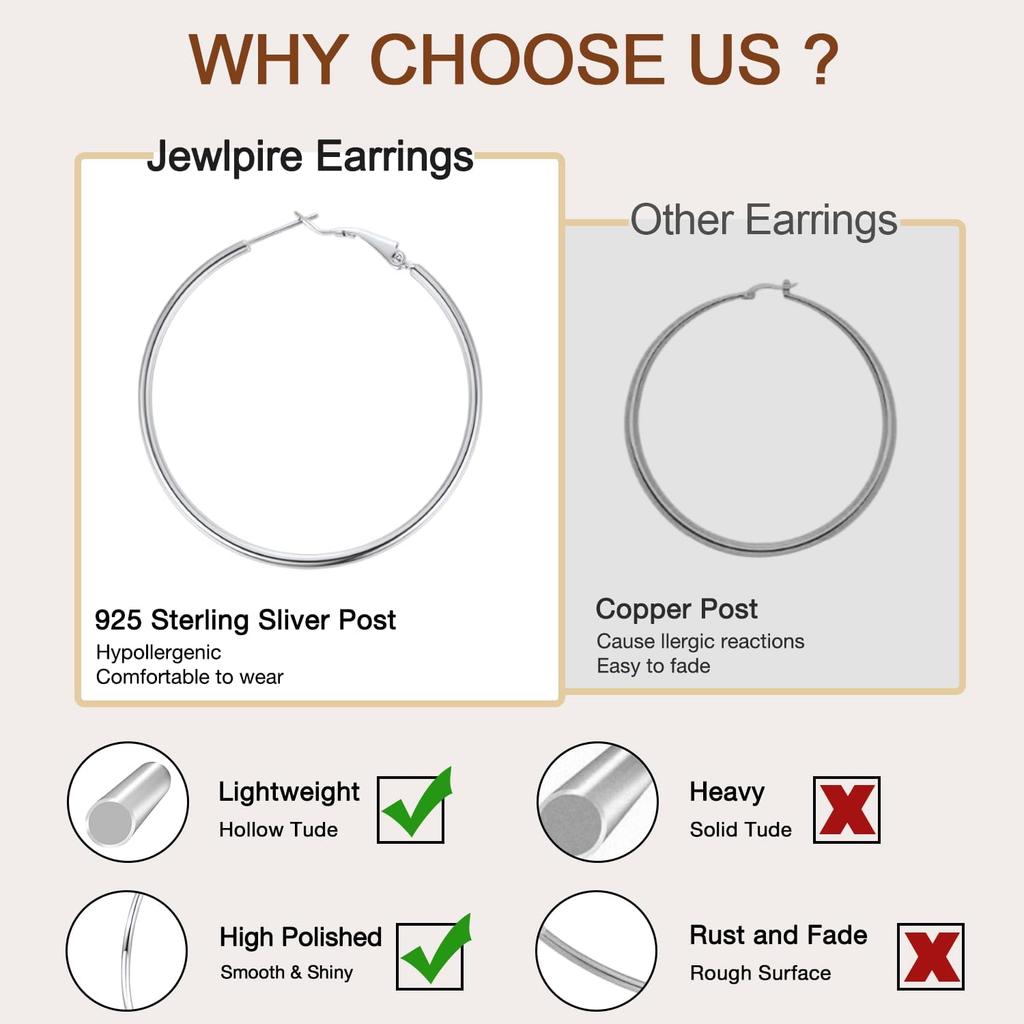 14K Gold Plated 925 Sterling Sliver Post Hoop Earrings, 2MM Thick Hoop earrings Lightweight Large Hoop Earrings for Women Trendy 20/30/40/50/60/70mm