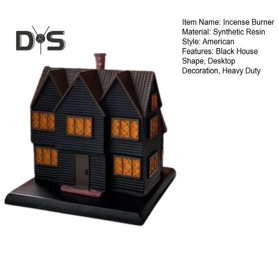 Schwarzes Haus Weihrauchbrenner, Harz, Hexenhaus, Weihrauchkegel, Stickhalter, Halloween-Party, Desktop-Dekoration, Ornament