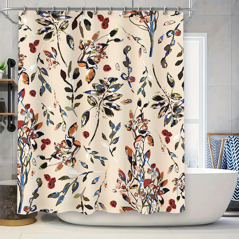 

Decorate Your Bathroom With A Touch Of Elegance: Floral Print Shower Curtain In Red, Blue, Green, Black Orange Available For Fas W60H190(CM)-1 Pcs