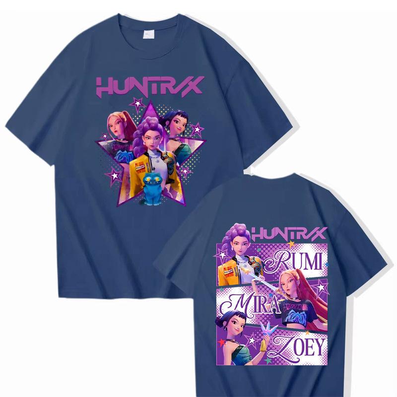 KPop Demon Hunters Cartoon Peripheral Printed Cotton T-shirt Comfortable Soft Women Casual Round Neck Short Sleeved T-shirt