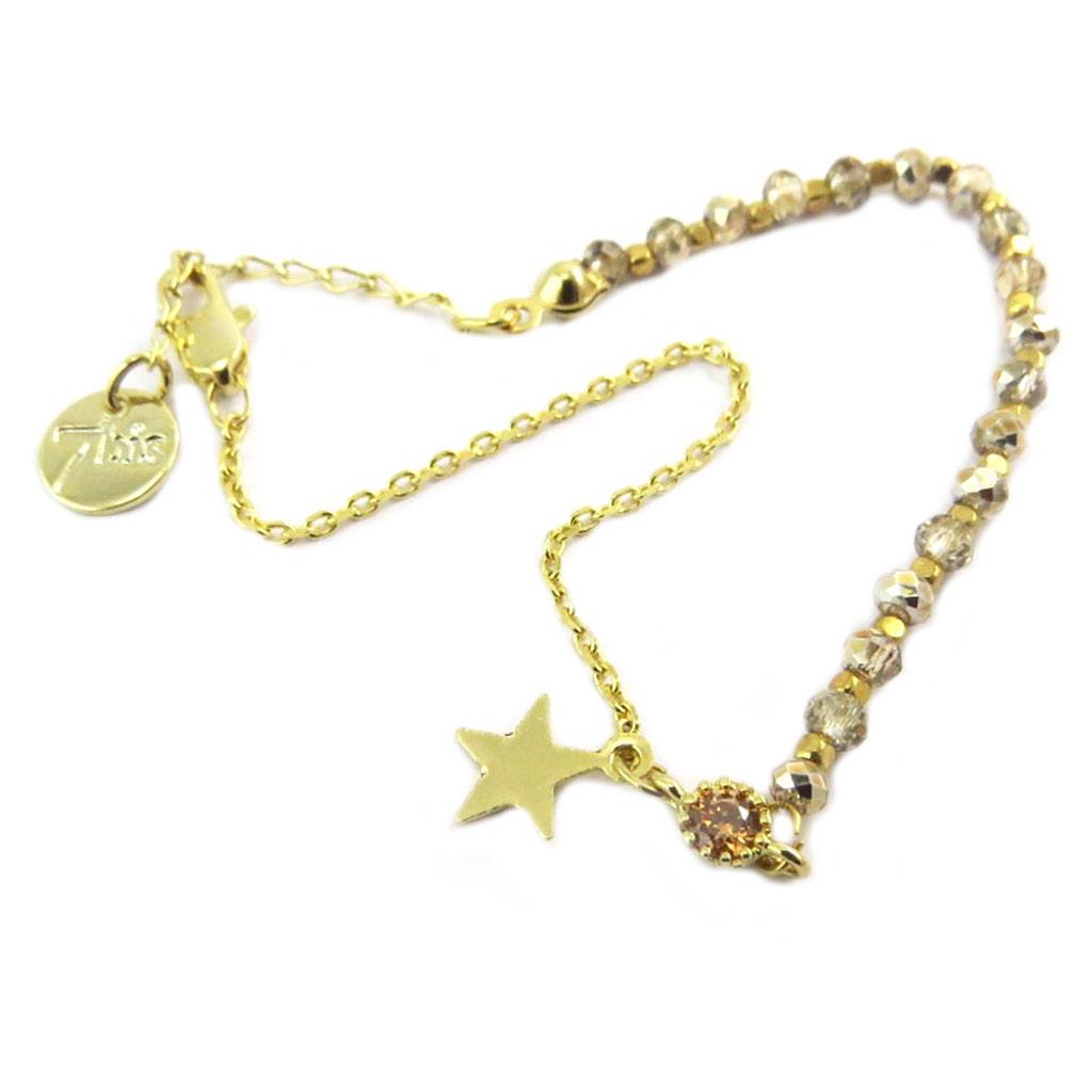 7bis [P8288] - Brățară lucrată manual „A Star is Born” bej auriu - 6x6 mm