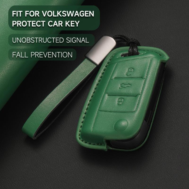 Leather Car Key Cover Case Protection Shell Keychainfor Vw Volkswagen Gti Golf 7 Mk2 Mk7 Polo Tiguan T-Cross T-Roc Touran