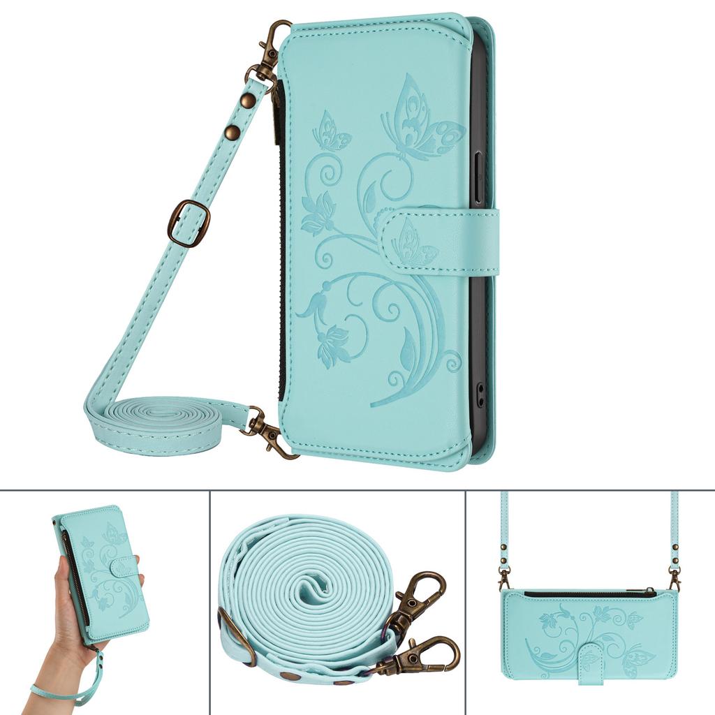Applicable Google pixel 9A leather case Sony Xperia 1 VII butterfly love flower zipper wallet diagonal span case