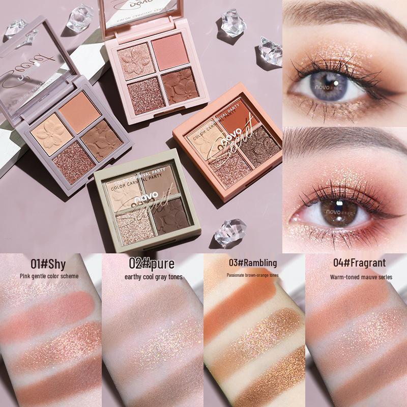 NOVO Palette Ombretti Perlescenti a Quattro Colori - Tonalità Terra per Studenti e Influencer