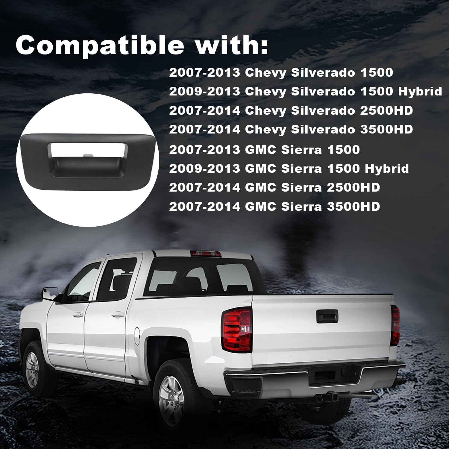 PIT66 Black Tailgate Handle Bezel Compatible with 2007 2008 2009 2010 2011 2012 2013 2014 Chevy Silverado/GMC Sierra GM1916107