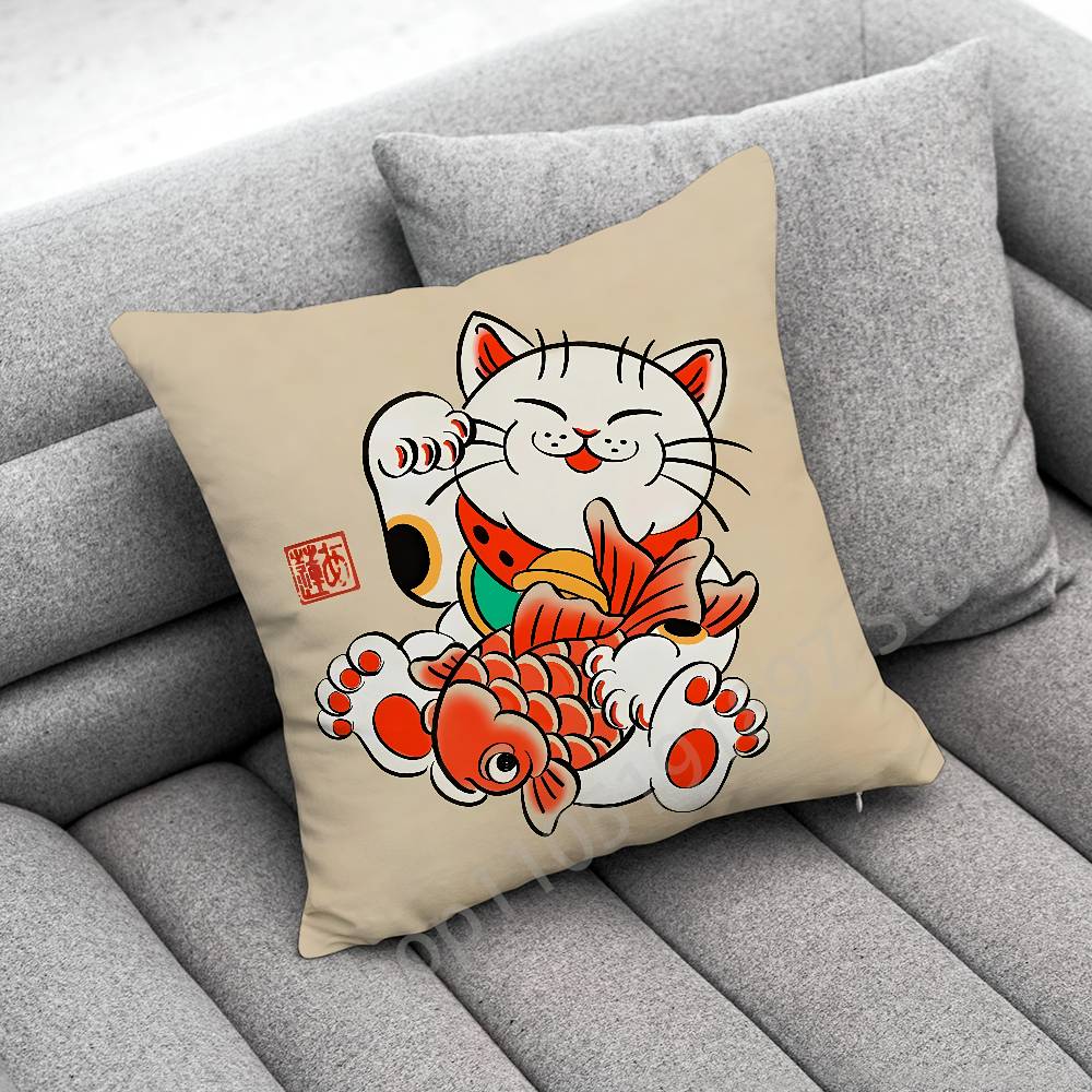 Maneki Neko Lucky Money Cat Throw Pillow Case For 45X45Cm 40X40Cm 55X55Cm 50X50Cm 30X30Cm Square Car Pillowcase Shell