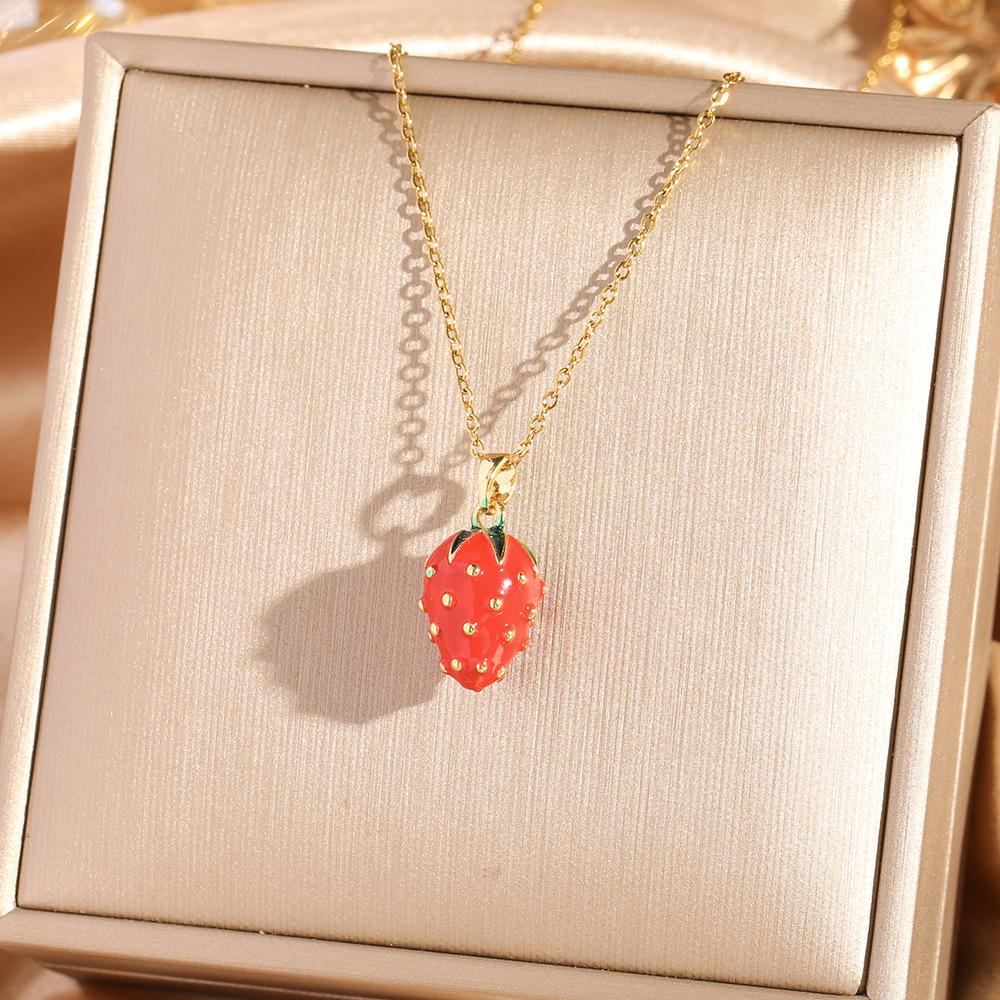 Fashion Zircon Cherry Pendant Titanium Steel Necklace Women's Collarbone Chain Jewelry