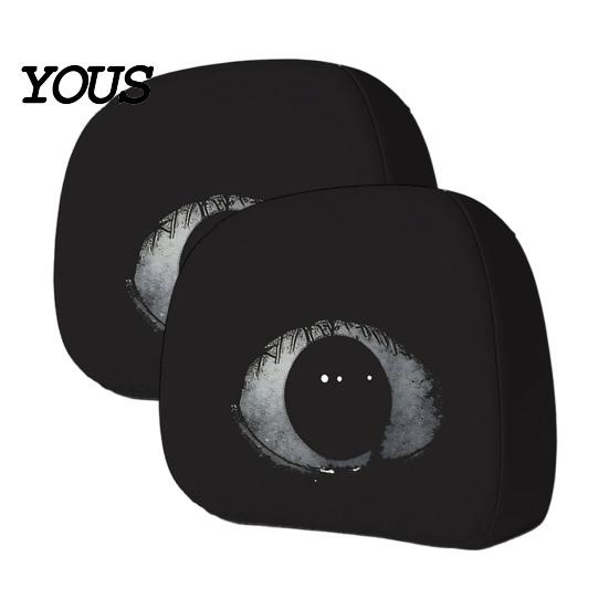 Polyester Seat Covers 2Pcs Spooky Car Headrest Covers, Cartoon Evil Face Auto Protectors, Elastic Protectors for Cars Trucks SUVs Easy