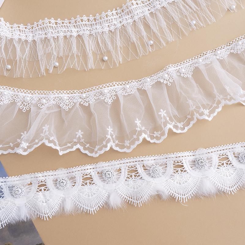Pleated Lace Trim Ribbon Tulle Fabric For Dress Decoration headwear DIY Crafts Supplies Home Decor Beaded Sewing Accessories