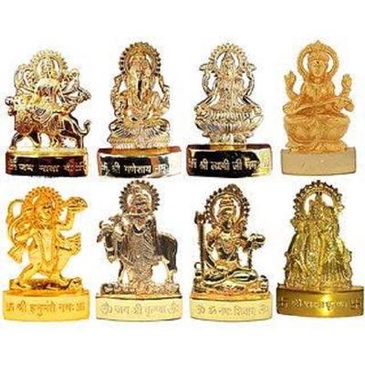 Metall Vergoldete Idole- Ganesh Ji, Laxmi Ji, Saraswati Ji, Durga Ji, Hanuman Ji, Shiv Ji, Radha Krishna Ji, Krishna Ji mit Kuh-