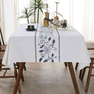 Tischdecke aus Leinen und Wolle im pastoralen Stil, bestickt, weiß, einfache Tischdecke, kleine, frische Tischdecke