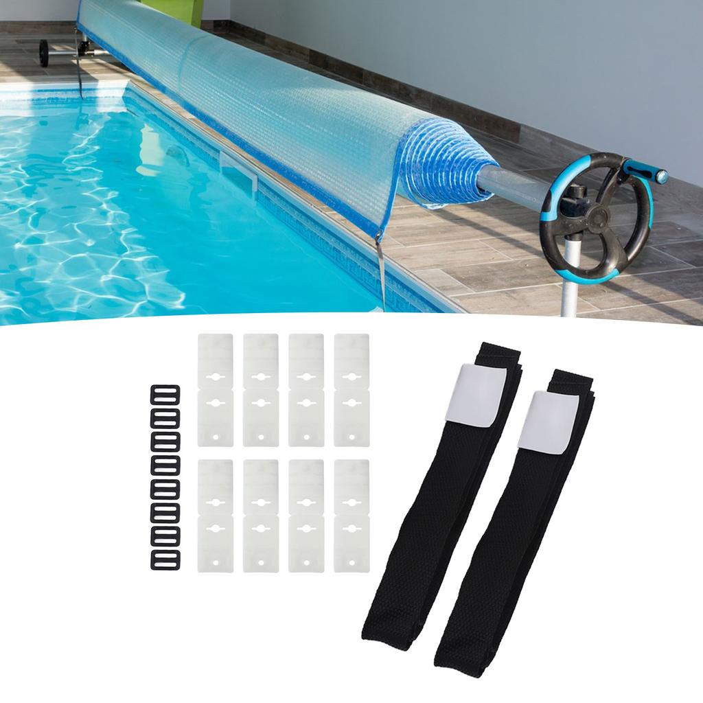 Pool Cover Reel Strap,   Length Solar Blanket Roller Attachment Kit with 8 Buckles and Straps, for Swimming Pool Cover
