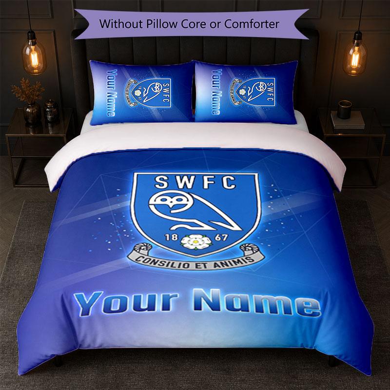 Sheffield Wednesday FC Custom Name Text Bedding Set 1 Duvet Cover+2 Pillowcases Soccer Logo Personalized Gift For Special Occasion Bedroom Decor