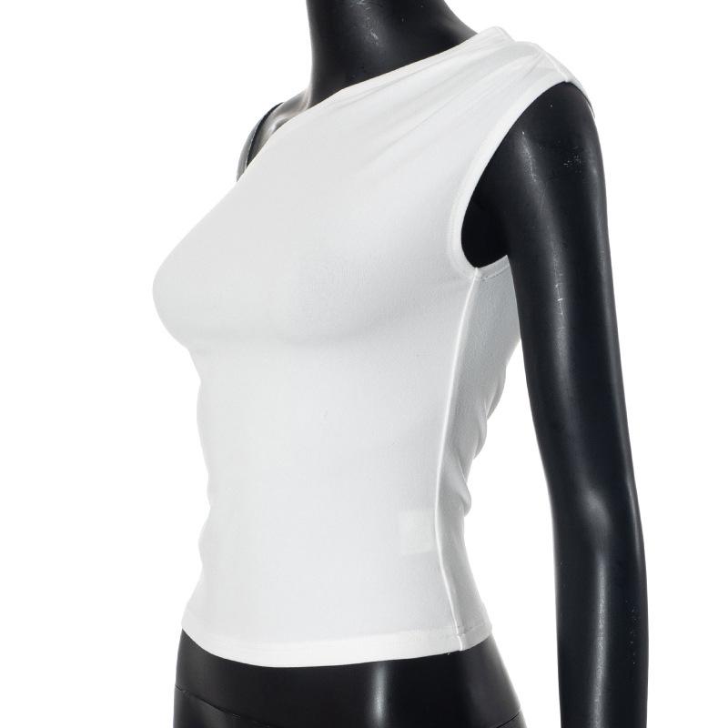 2025 Women'S Summer Ins Style New Shrink Pleated One-Shoulder Crop Top Backless Twist Tie Asymmetric T-Shirt Casual Top