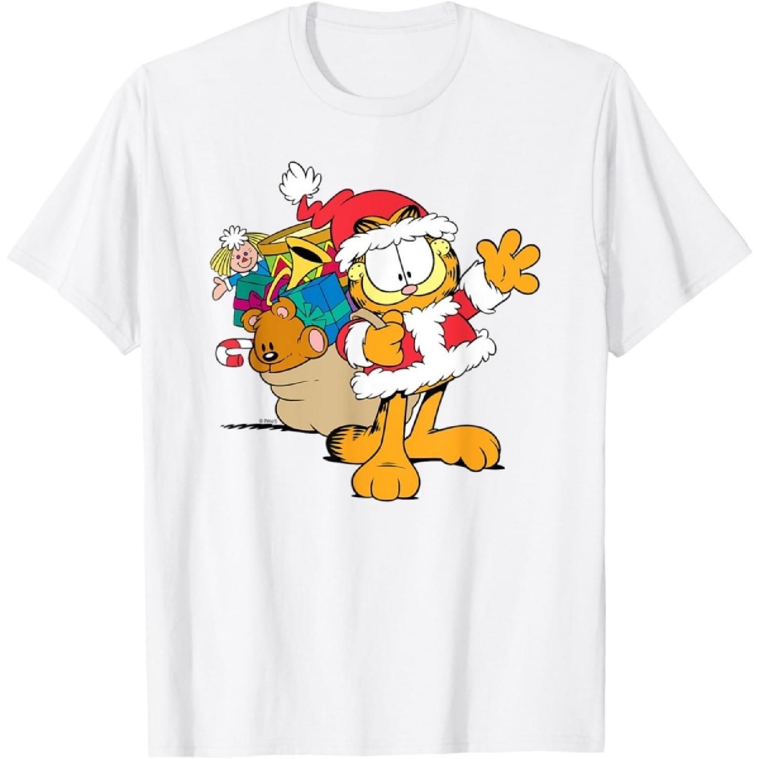

Garfield Santa with Gifts Christmas Cartoon Cat Men Women Kids T-Shirt XXXXXL білий