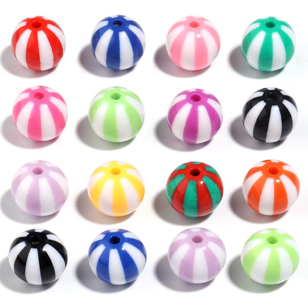 10-20pcs Acrylic Beads Big Hole Stripe Acrylic Beads Colorful Round Loose Spacer Beads For Jewelry Making DIY Bracelet Necklace