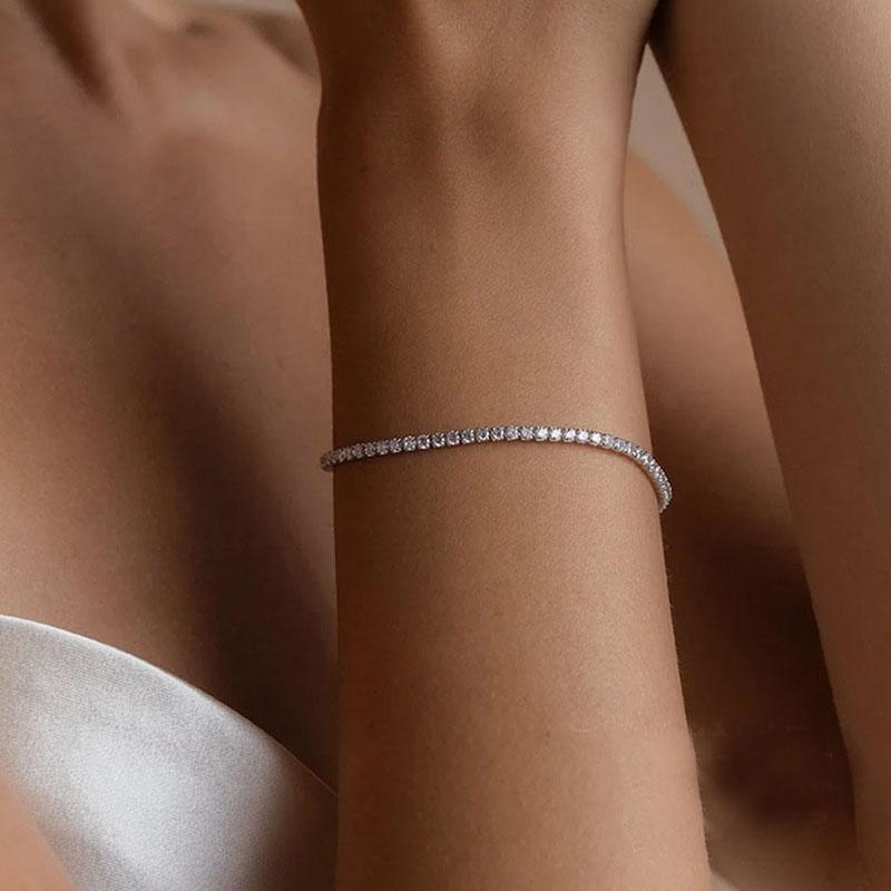 Sale 925 Silver Color Bracelets Full AAA Zircon Austrian Crystal Femme Women Link Chain Fine Jewelry Bangles