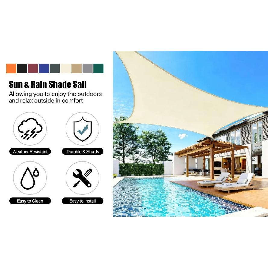 Heavy Duty Sun Shade Sails UV Protection Fade Tear Rust Resistant Rectangle Sunshade Canopy Curved Edges Blocks Sunlight Awnings