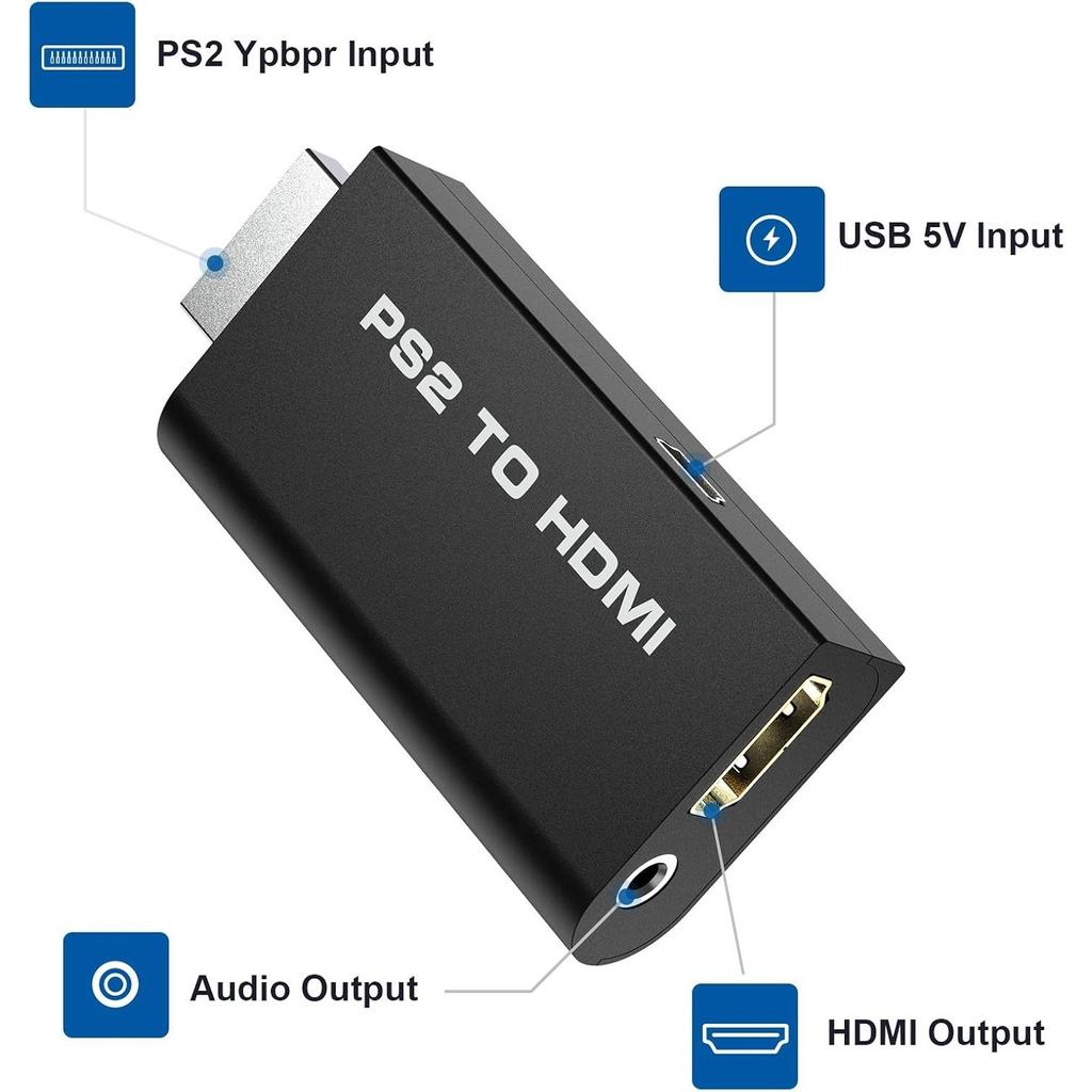 PS2-auf-HDMI-Konverteradapter, M209 – unterstützt alle Anzeigemodi der PlayStation 2, 3,5-mm-Audioausgang, Plug-and-Play, Stromversorgung über USB-Kabel