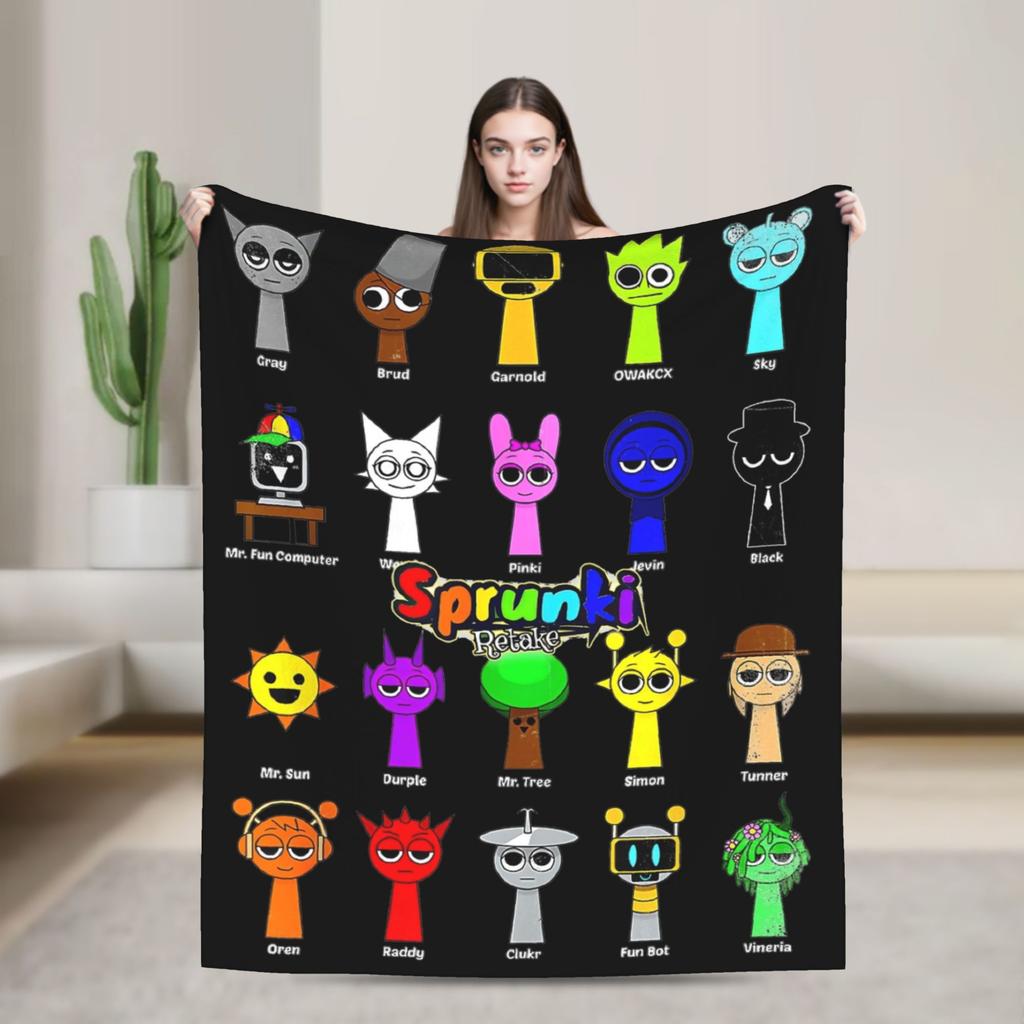 Incredibox Sprunki Blankets Flannel Textile Decor Horror Game Breathable Warm Throw Blanket for Bedding Car Bedspreads