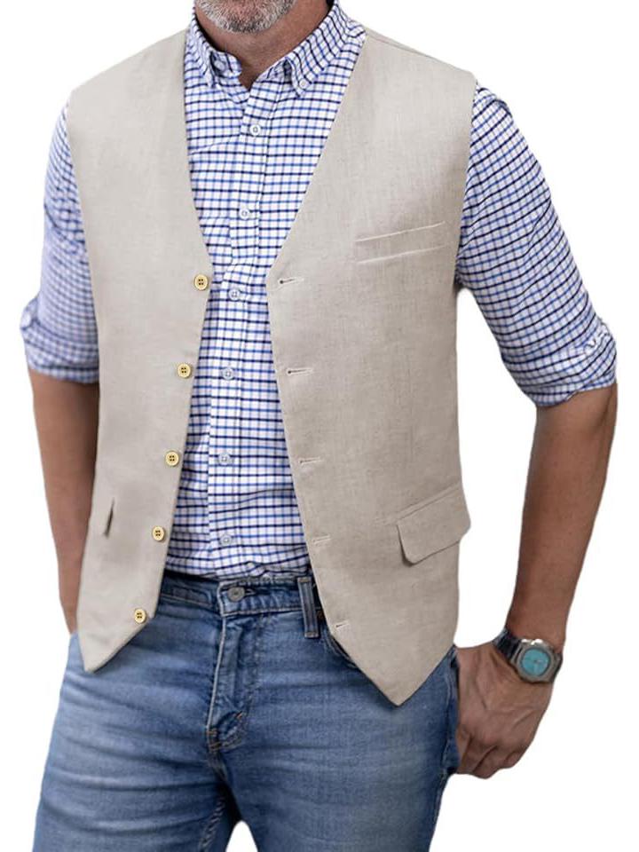 Men's Slim Fit Cotton Linen Casual Business Vest