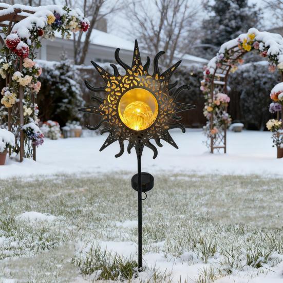 Outdoor Solar Decor Light Artistic Stake Light for Garden Pathway Iron Flame Sun Patio Yard
